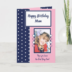 Carte Joyeux anniversaire maman marine et photo rose
