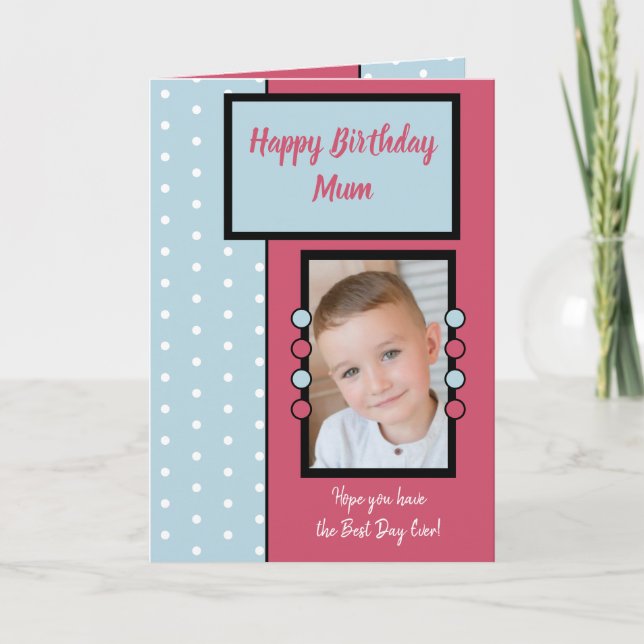 Carte Joyeux anniversaire maman rose et bleu photo (Devant)