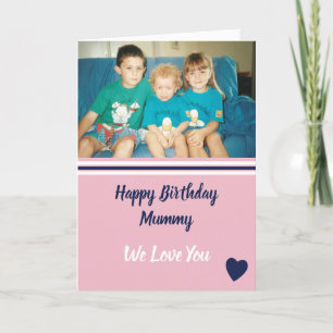 Carte Joyeux anniversaire maman rose marine et blanc pho