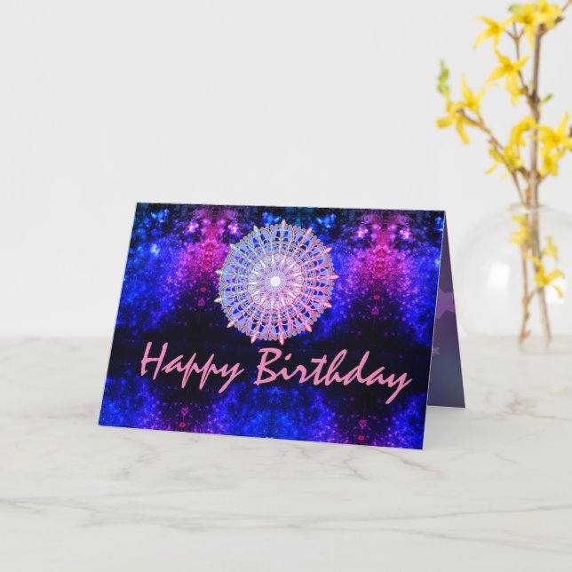Carte Joyeux Anniversaire Mandala Cosmic Galaxy (Fleur jaune)
