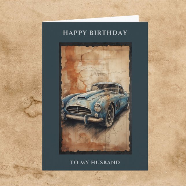 Carte Joyeux anniversaire Mari Vintage Voiture Salutatio (Créateur téléchargé)