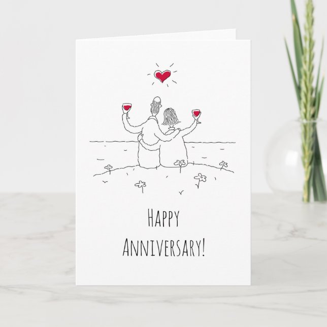 Carte Joyeux anniversaire Mariage Coeur Rouge Marié Coup (Devant)
