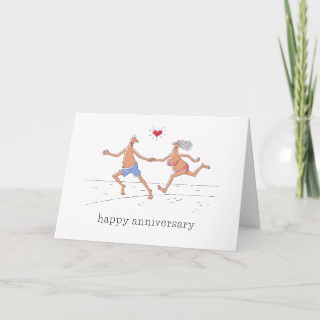 Carte Joyeux anniversaire Mariage Couple Beach Red Heart (Devant)