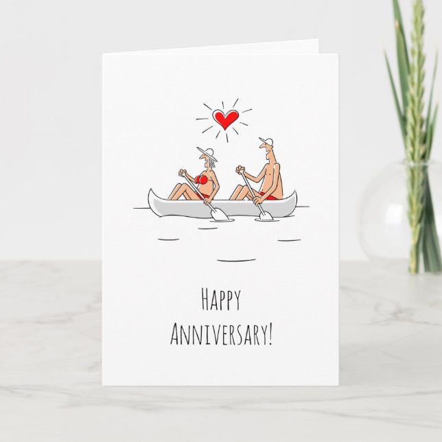 Carte Joyeux anniversaire Mariage marié canot couple mar (Devant)