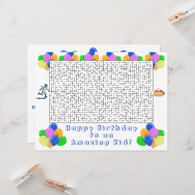 Carte Joyeux anniversaire Maze et ballons Extraordinaire (Devant/Arrière en situation)