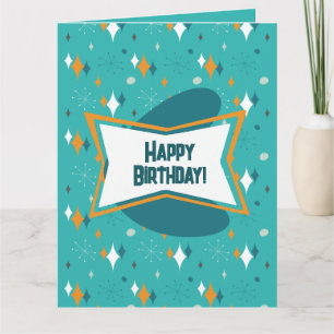 Carte Joyeux anniversaire, MCM Starburst atomique Turquo