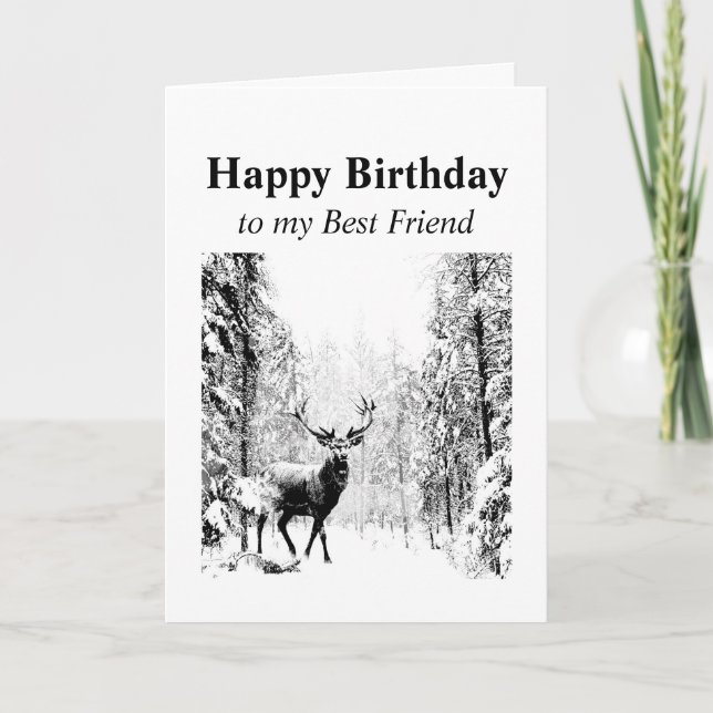 Carte Joyeux Anniversaire Meilleur Ami Stag Vintage, Cer (Devant)