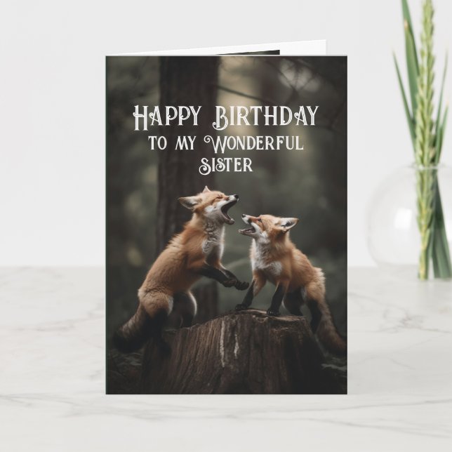 Carte Joyeux Anniversaire Merveilleux Ami Soeur Foxes mi (Devant)