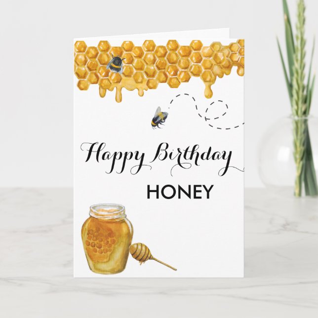 Carte Joyeux Anniversaire Miel Abee Aquarelle (Devant)