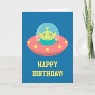 Carte Joyeux anniversaire, mignon Alien dans Spacecraft