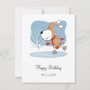 Carte Joyeux Anniversaire mignon Chien Chiot Patinage de
