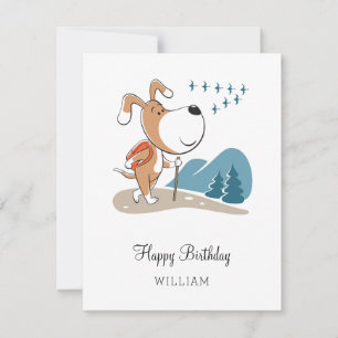 Carte Joyeux Anniversaire mignon Chien Chiot Randonnée W
