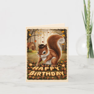 Carte Joyeux Anniversaire mignon écureuil Vintage