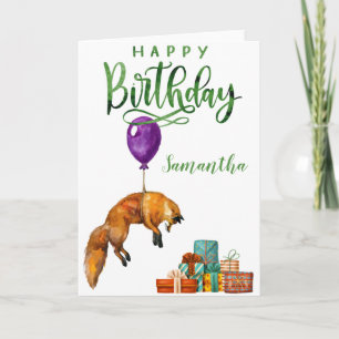 Carte Joyeux anniversaire mignon Fox personnalisé