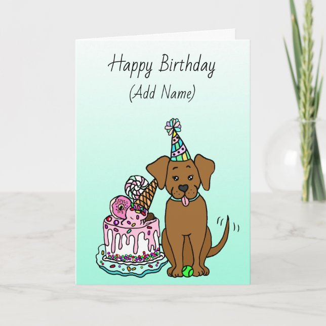 Carte Joyeux anniversaire mignon main tiré Labrador (Devant)
