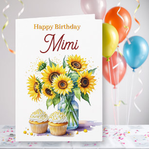 Carte Joyeux Anniversaire Mimi Tournesols et Gâteaux