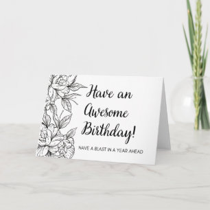 Carte Joyeux anniversaire minimaliste noir et blanc 