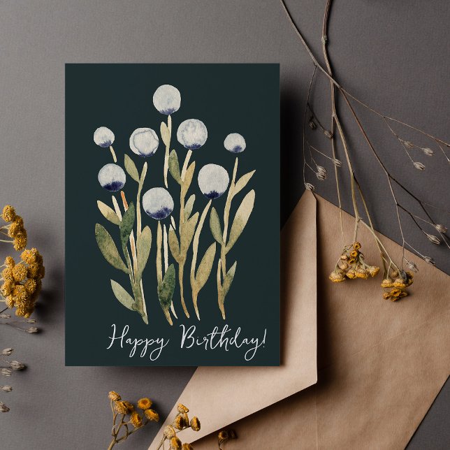 Carte Joyeux Anniversaire minime rétro fleurs d'aquarell (Créateur téléchargé)
