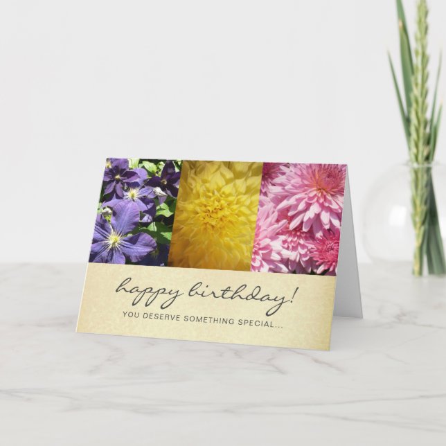 Carte Joyeux Anniversaire Moderne Script Floral Photo Co (Devant)