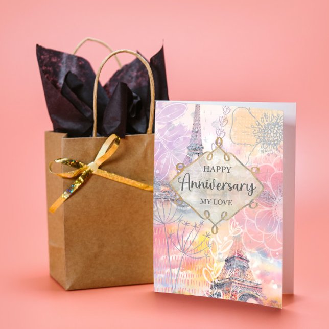 Carte Joyeux Anniversaire Mon Amour Tour Eiffel Aquarell (Créateur téléchargé)