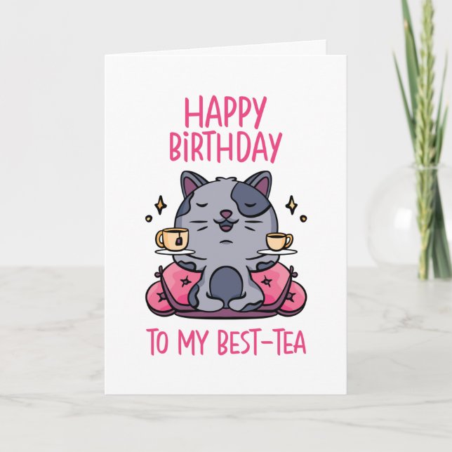 Carte Joyeux Anniversaire Mon Meilleur Thé Drôle Chat An (Devant)