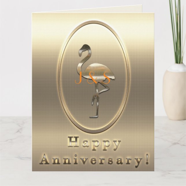 Carte Joyeux Anniversaire Monogramme Flamant Rose (Devant)