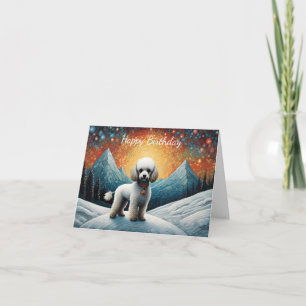 Carte Joyeux Anniversaire Montagne enneigée Caniche Mign