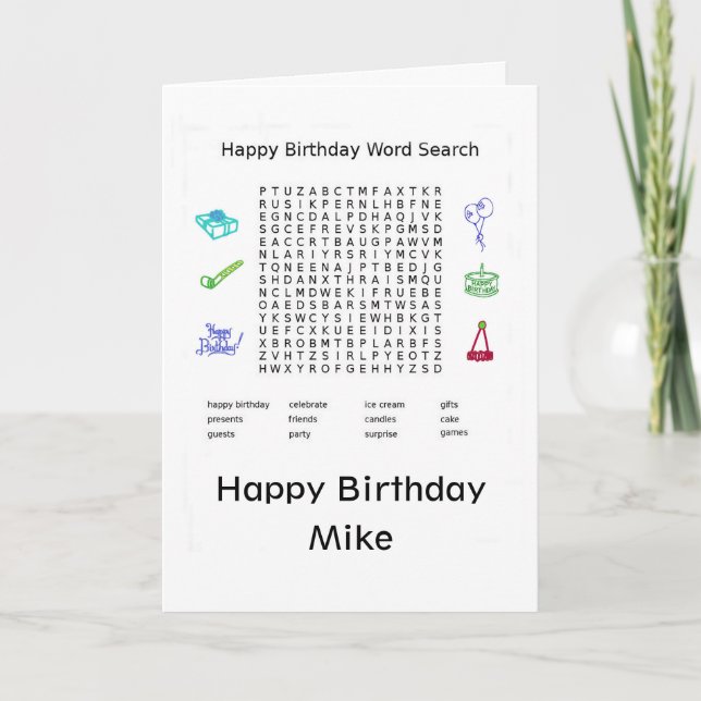 Carte Joyeux Anniversaire Mot Recherche Mike (Devant)