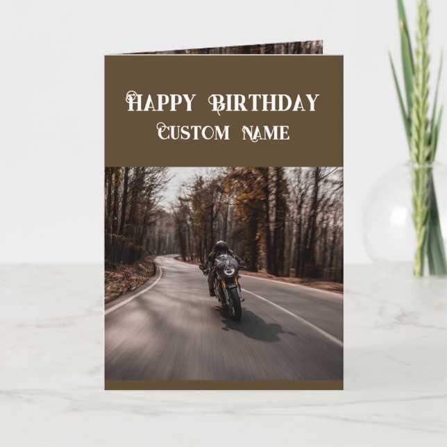 Carte Joyeux Anniversaire Motard Moto Nom Personnalisé (Devant)