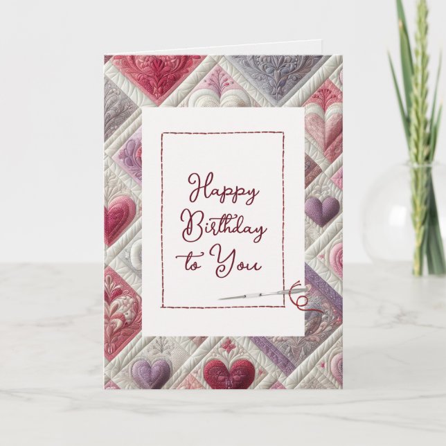 Carte Joyeux Anniversaire Motif Coeur Avec Aiguille (Devant)