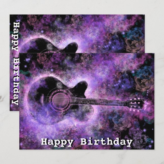 Carte Joyeux anniversaire - Musique de guitare romantiqu (Devant / Derrière)