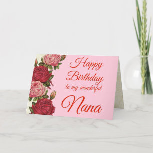 Carte Joyeux anniversaire Nana Roses rouges et roses