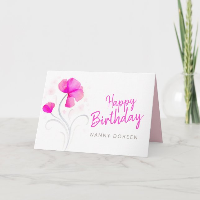 Carte Joyeux Anniversaire Nanny fleur sauvage rose (Devant)