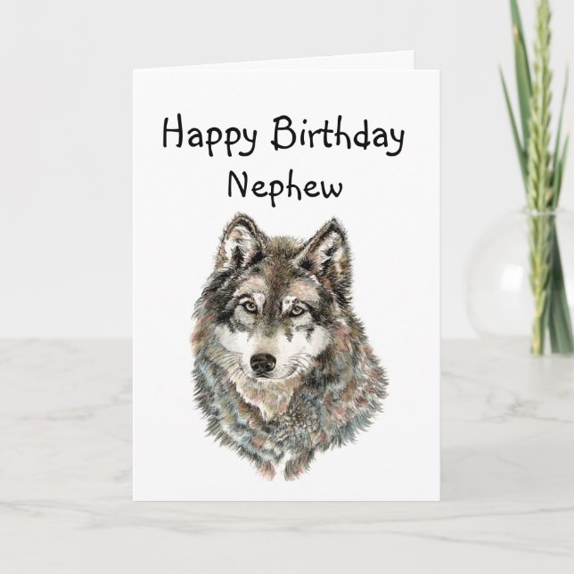 Carte Joyeux anniversaire Nephew Humour Wolf, Loups (Devant)