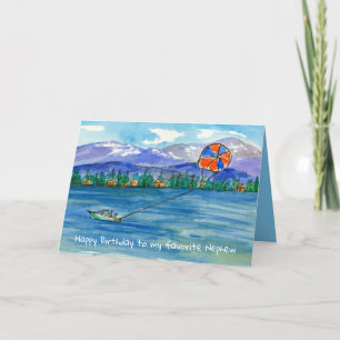 Carte Joyeux anniversaire Nephew Parasailing Mountain La