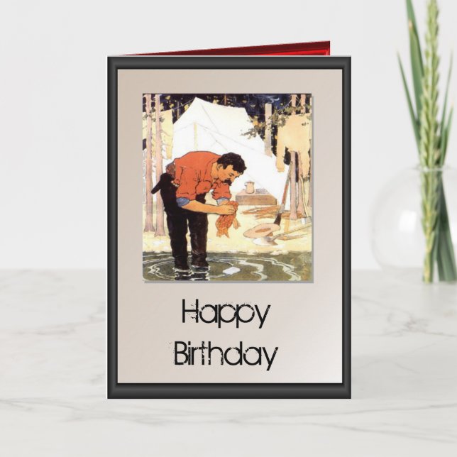 Carte Joyeux anniversaire - Nettoyer un poisson pour le  (Devant)