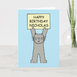 Carte Joyeux anniversaire Nicholas Cartoon Cat