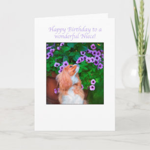 Carte Joyeux anniversaire nièce Cavalier roi Charles Dog