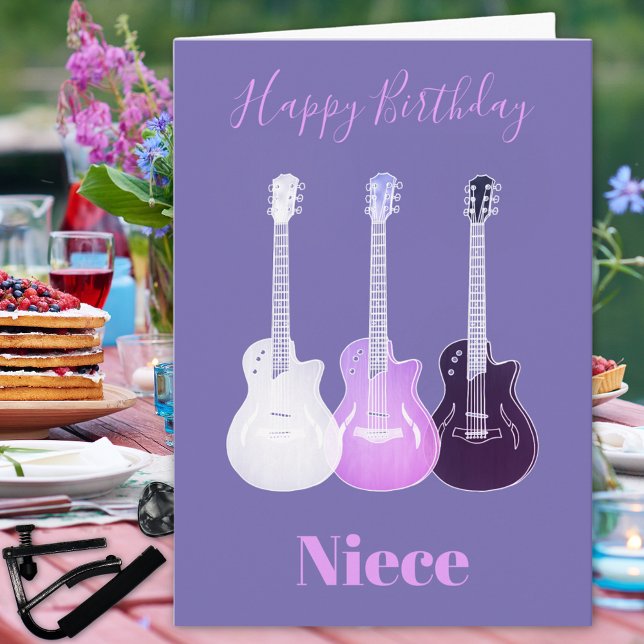 Carte Joyeux Anniversaire nièce rose guitares (Rock and roll pink guitar happy birthday niece custom greetings card)