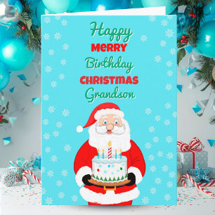 Carte Joyeux Anniversaire Noël Santa Petit-fils
