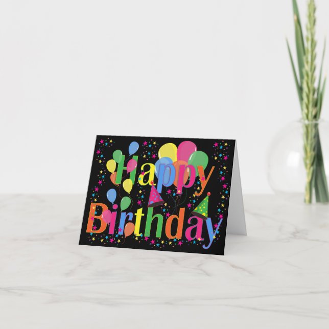 Carte Joyeux anniversaire noir avec Confetti (Devant)