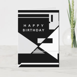 Carte Joyeux anniversaire noir blanc gris rétro MCM look