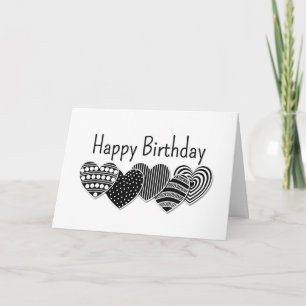 Carte Joyeux Anniversaire Noir et Blanc Coeurs décoratif