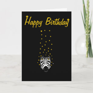 Carte joyeux anniversaire noir et blanc zèbre étoile or
