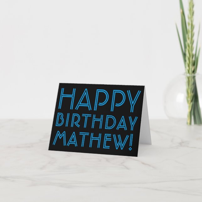 Carte Joyeux Anniversaire (NOM) | Bleu & Noir (ou diy) (Devant)