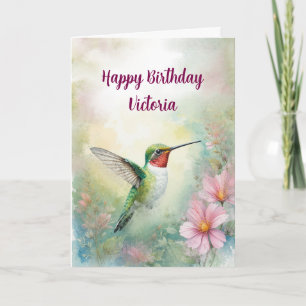 Carte Joyeux anniversaire Nom personnalisé Colibri Oisea