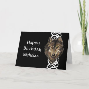 Carte Joyeux Anniversaire Nom personnalisé Wild Grey Wol