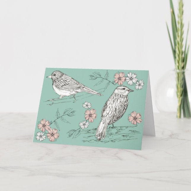 Carte Joyeux Anniversaire Oiseau Faune Nature Encre Styl (Devant)