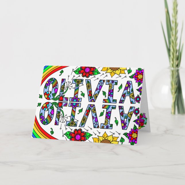 Carte Joyeux anniversaire Olivia, avec page de coloratio (Devant)