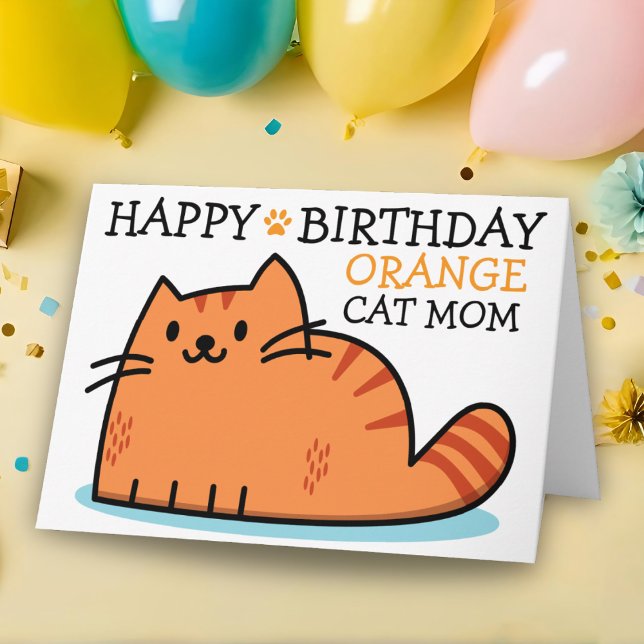 Carte Joyeux anniversaire Orange Chat Maman (Créateur téléchargé)